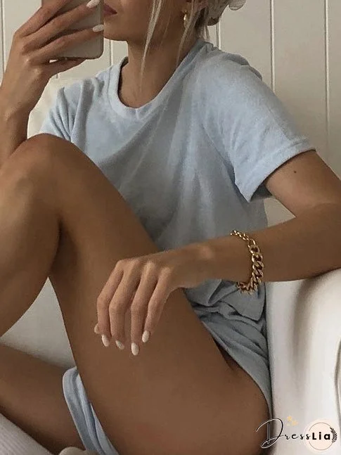 Sets Solid Simple T-Shirt & Shorts Two-Piece Set for Women