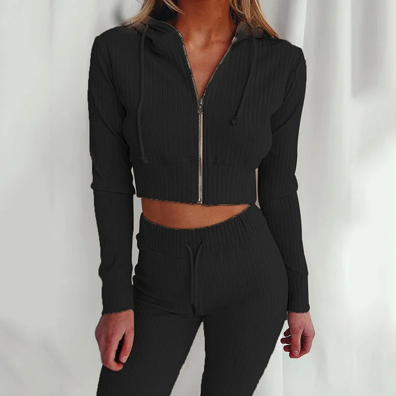 Women's Hooded Long Sleeve Slim Sports Casual Suit