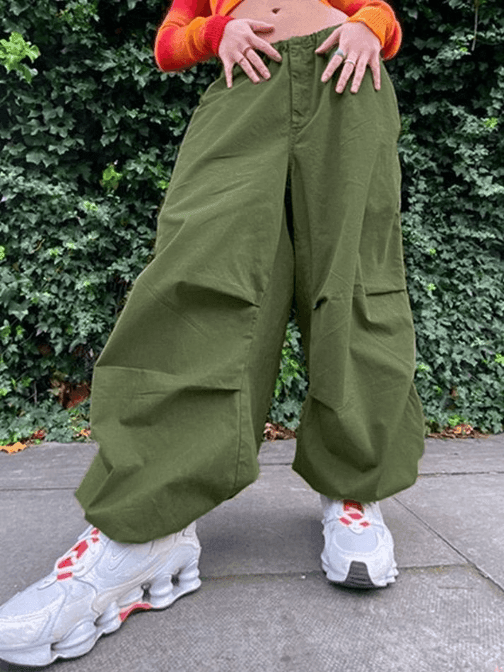 Brownm Relaxed Drawstring Low Waist Cargo Pants