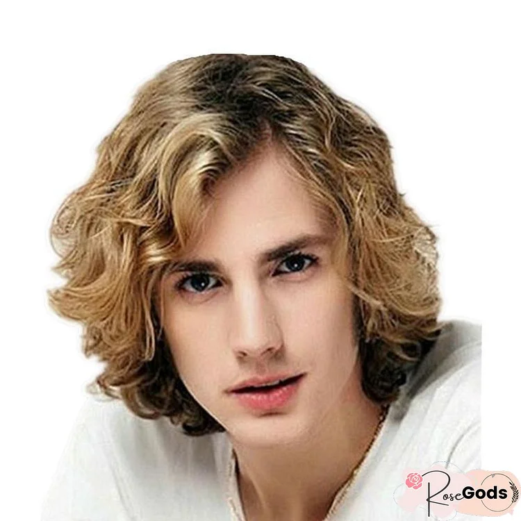 Men's Gradient Partial Bangs Small Curly Short Hair Wig