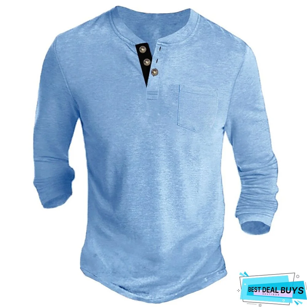 Men's Henley Shirt Tee Long Sleeve Shirt Plain Henley Casual Holiday Long Sleeve Button-Down Clothing Apparel Fashion Designer Comfortable Essential