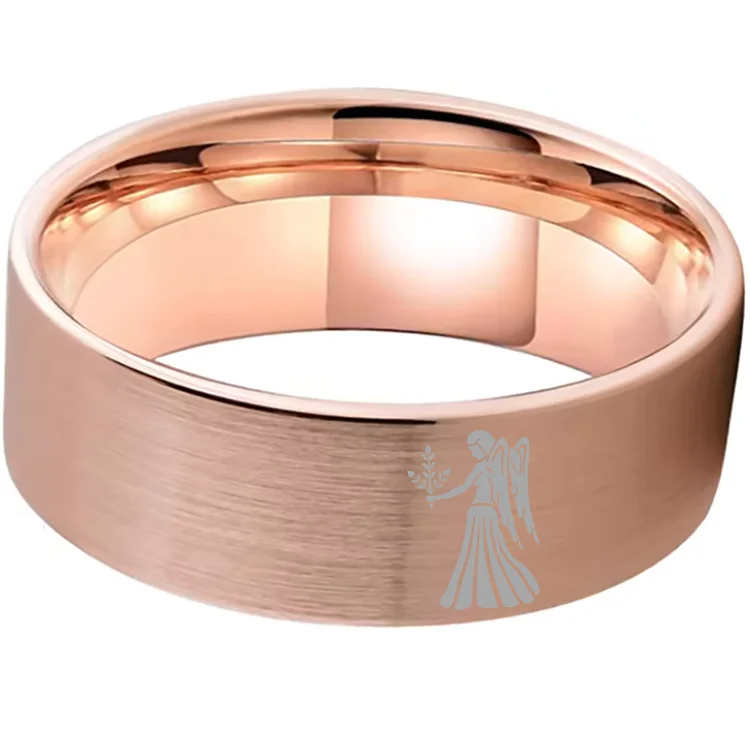 Rose Gold Tungsten Carbide Rings Flat Virgo Wedding Band Flat Top Comfort Fit 4MM 6MM 8MM Width