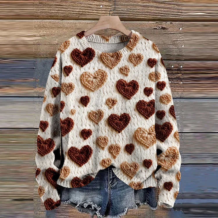 VChics Valentine's Day Love Print Pullover Knitted Sweater