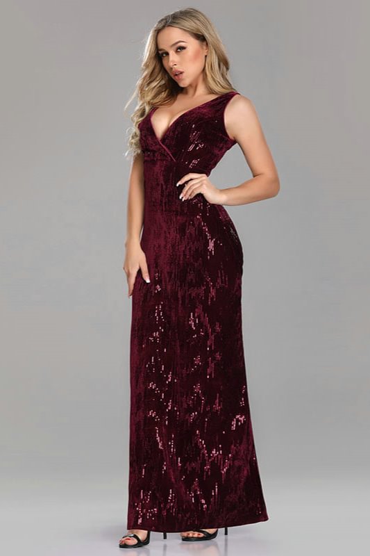 Chic Burgundy Sequins Mermaid Long Prom Dress Sleeveless - lulusllly