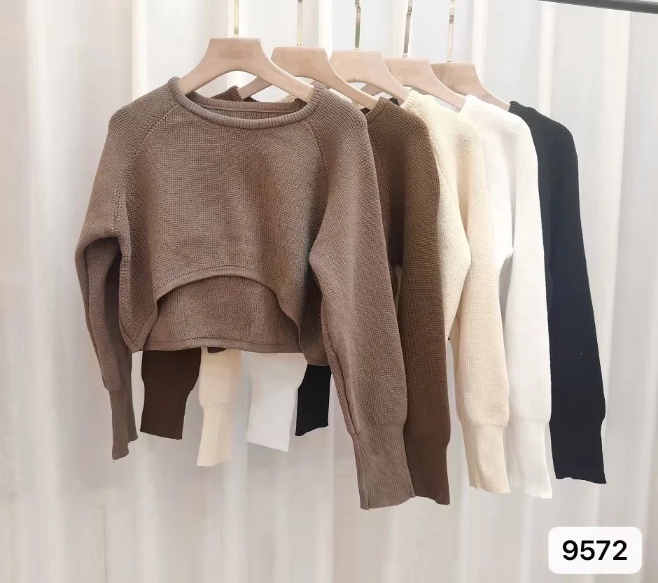 Uveng Uveng Knitted Jersey Women's Spring And Autumn 2023 New High-Waist Half-Sleeved Laziness Sweater Hoodie