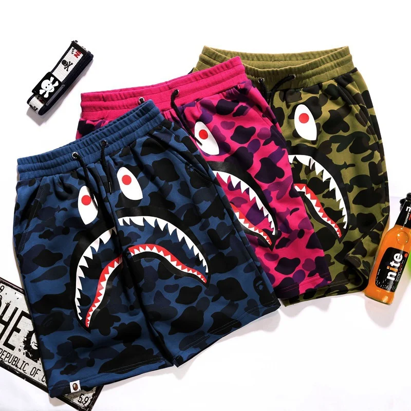 Street Style Trendy Brand Shark LOGO Printed Shorts for Men and Women for Couples