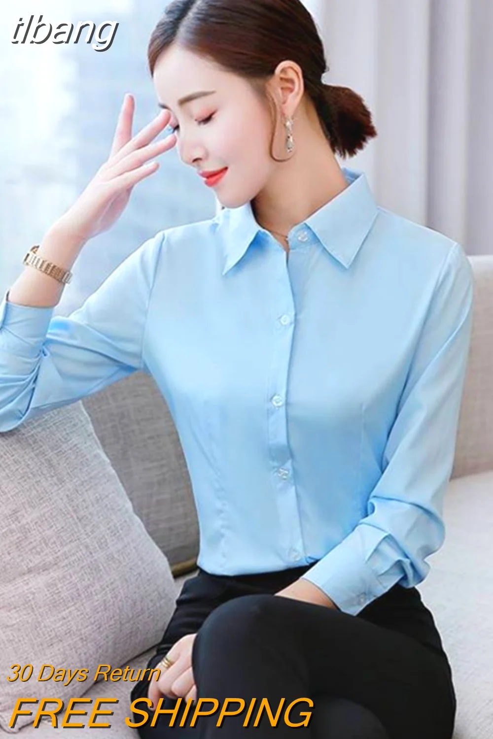 tlbang Shirt Women Polyester Cotton Shirts for Women Long Sleeve Blouse Women Dress Shirts Fashion Female Clothing OL Womens Tops