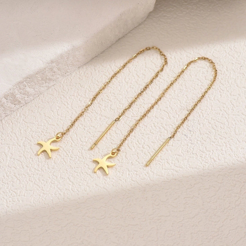 1 Pair IG Style French Style Sweet Starfish Heart Shape Flower 201 Stainless Steel Ear Line