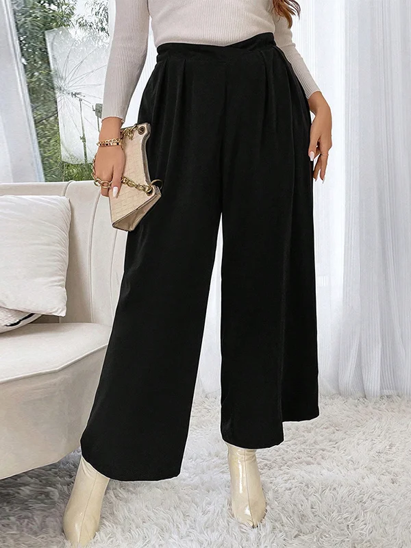 Elasticity Solid Color High Waisted Plus Size Trousers Pants