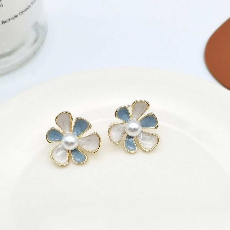Minimalist Heart Shape Flower Resin Inlay Artificial Pearls Rhinestones Drop Earrings 1 Pair
