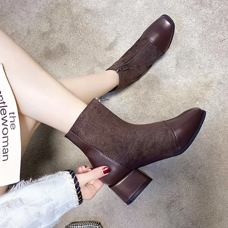 Breakj Breakj Boots Women's 2025 Autumn British Style And Middle And Thin Boots Retro Short Boots Before The Zipper Boots Children Thin