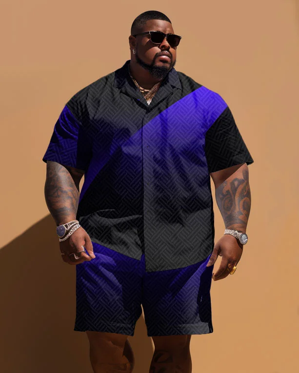 Men's Plus Size Simple Pattern Printed Short-sleeved Shirt And Shorts Set