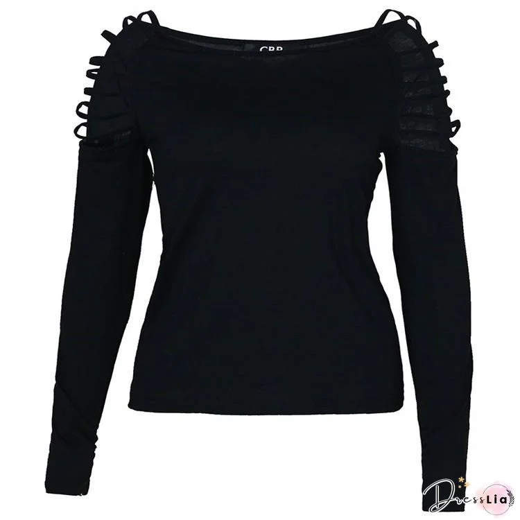Sequins Cold Shoulder Long Sleeves Casual Sexy Tops