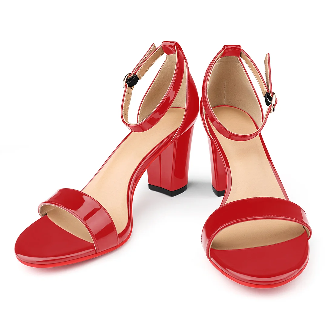 90mm Women's Chunky Heel Sandals Red Bottom High Heels Open Toe Ankle Strap Shoes-MERUMOTE