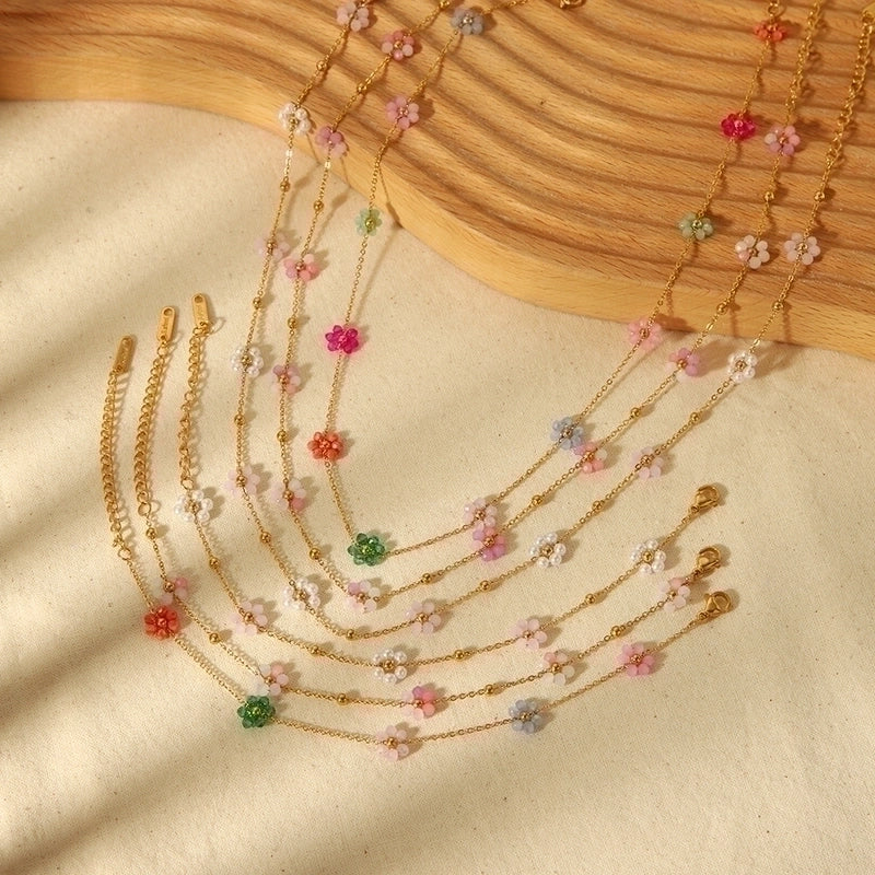 Stainless Steel 18K Gold Plated Minimalist Polishing Plating Flower Bracelets Anklet Necklace