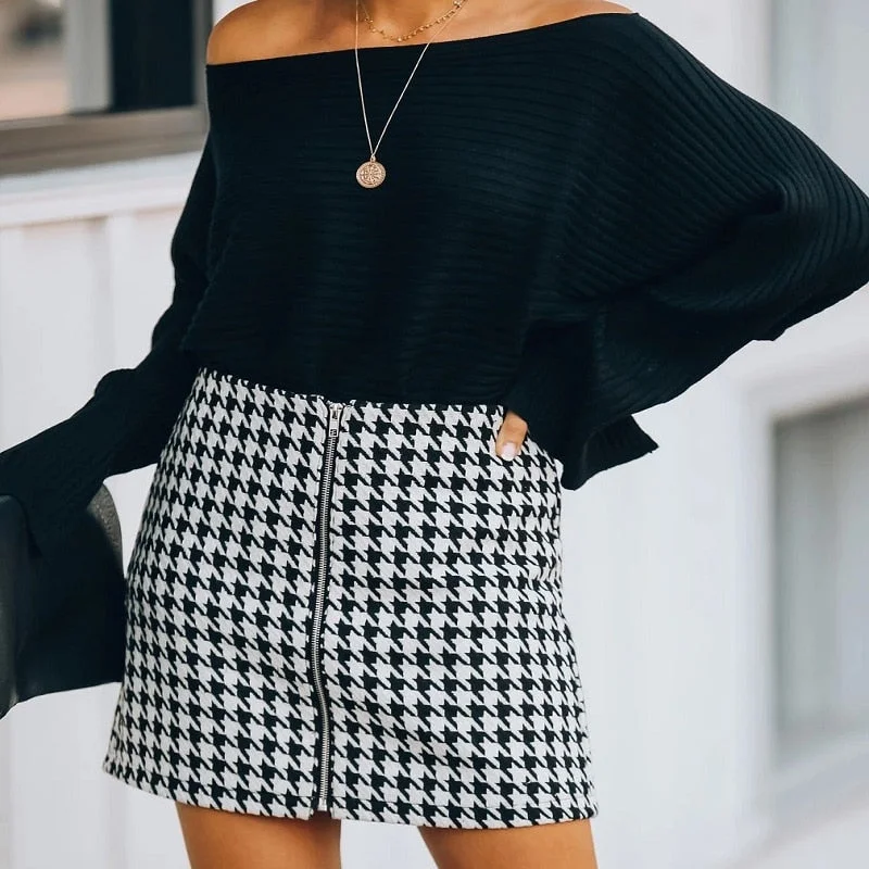 Newest women Plaid skirt autumn new style commuting houndstooth skirt A-line length lady short skirt good fashion women clothes