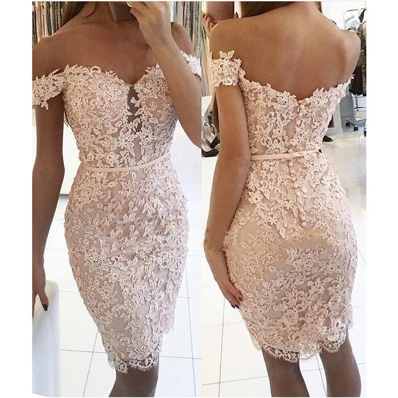 Elegant Cocktail Dresses Sheath Off The Shoulder Short Mini Appliques Beaded Homecoming Dresses Haute Couture