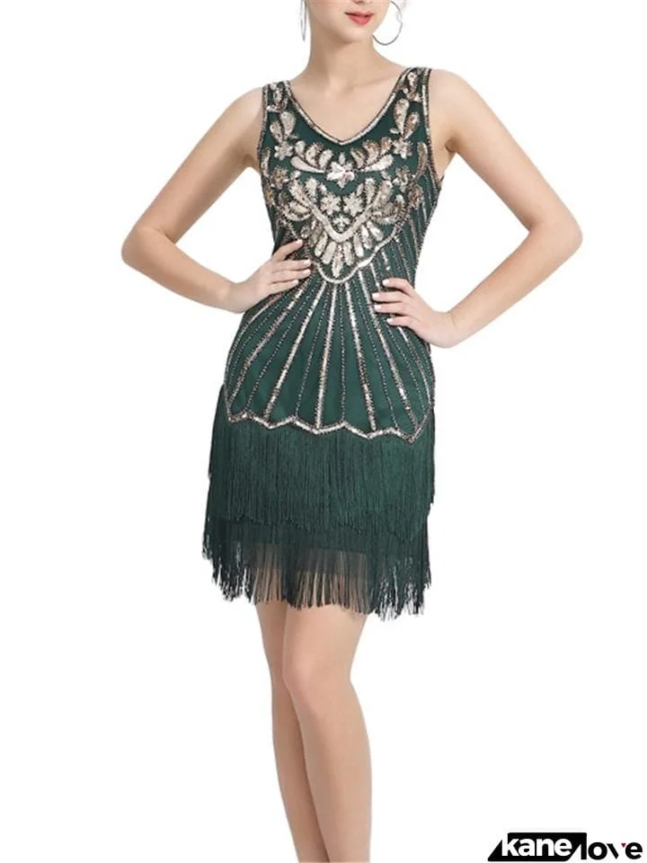 Decent Vintage Fringed Sequined Gatsby Dress for Cocktail Party