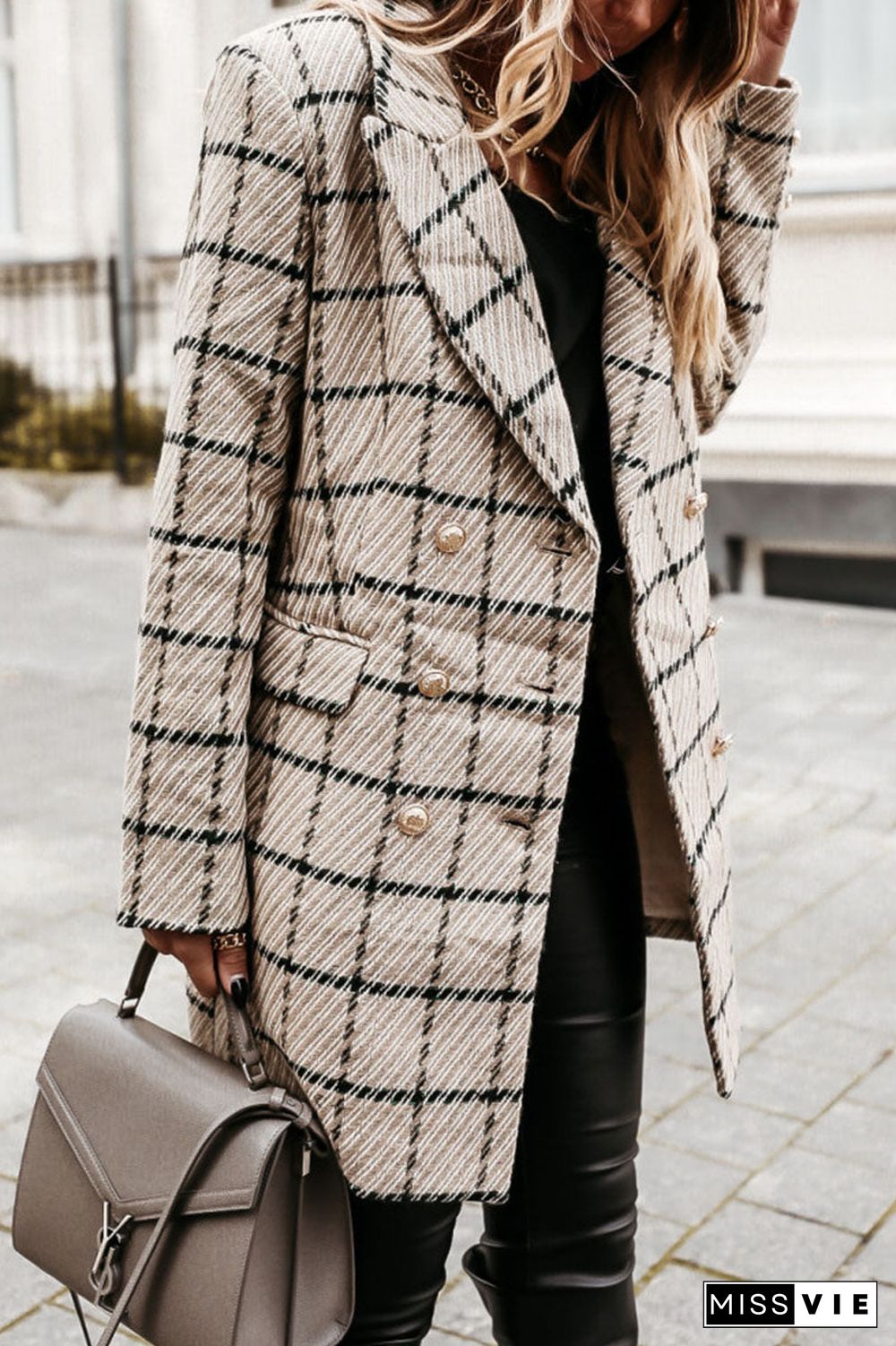 Fashion Street Plaid Turn-back Collar Outerwear(5 Colors)