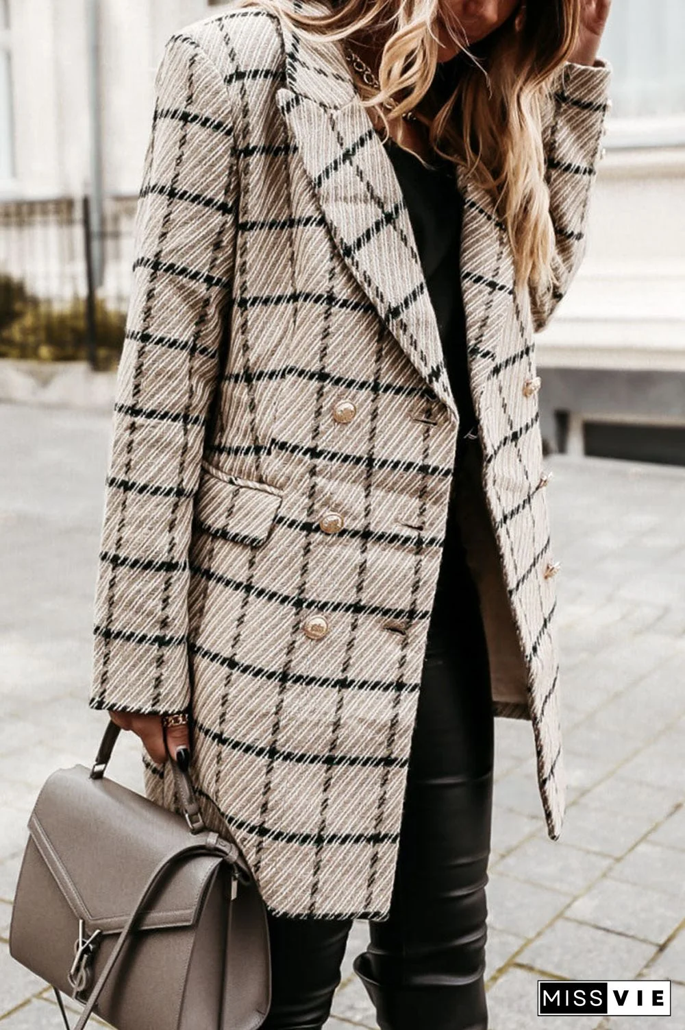 Fashion Street Plaid Turn-back Collar Outerwear(5 Colors)