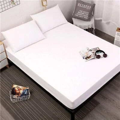 Solid Fitted Sheet With Elastic Band White Waterproof Bed Sheet Mattress Covers Bedsheet Queen Size Bed Sheets Set Hot Bed Linen