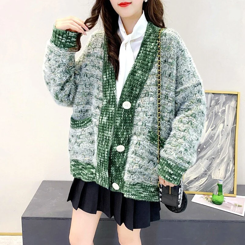 Single Breasted Pattern Sweater Women 2020 New Autumn Winter Young Style Sweet V-neck Cardigan Outwear Elegant Knitt