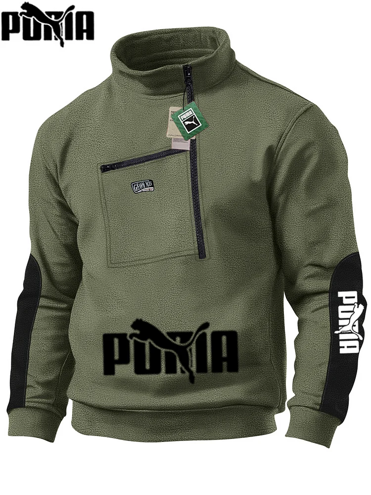 Męska oliwkowo-zielona kurtka PUMA z kołnierzem i zamkiem błyskawicznym