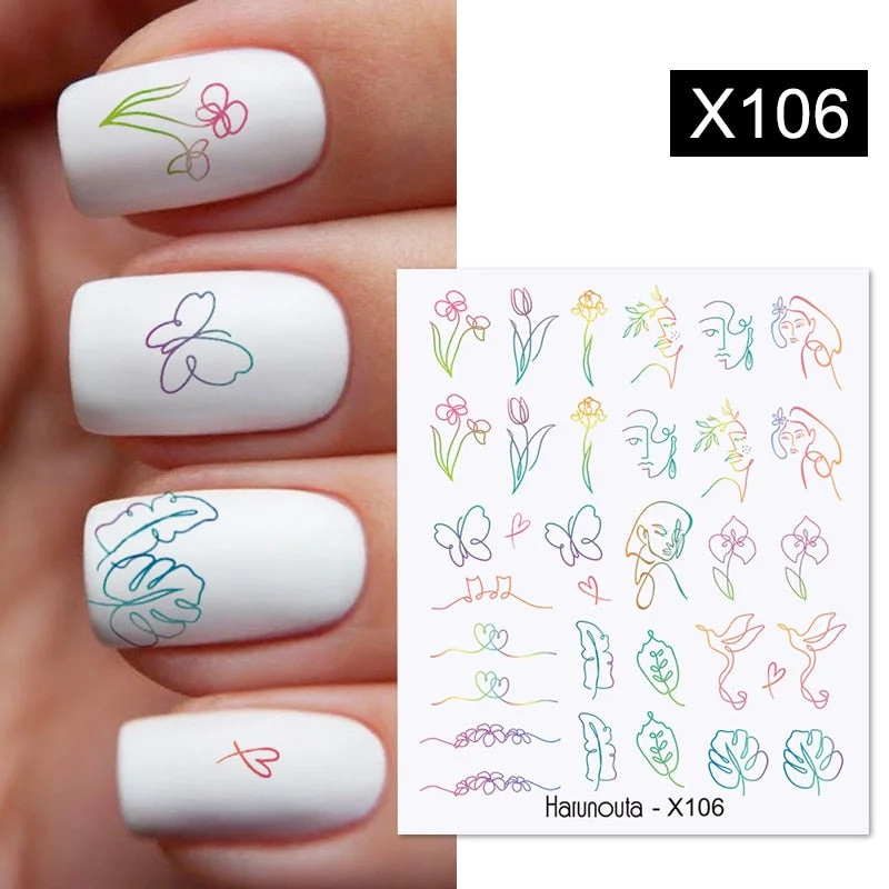 1PC Colorful Leaves Nail Water Decals Colorful Flower Leaf Water Transfer Sliders Nail Stickers For Nails Manicures Nail Wraps-Nail Inspo