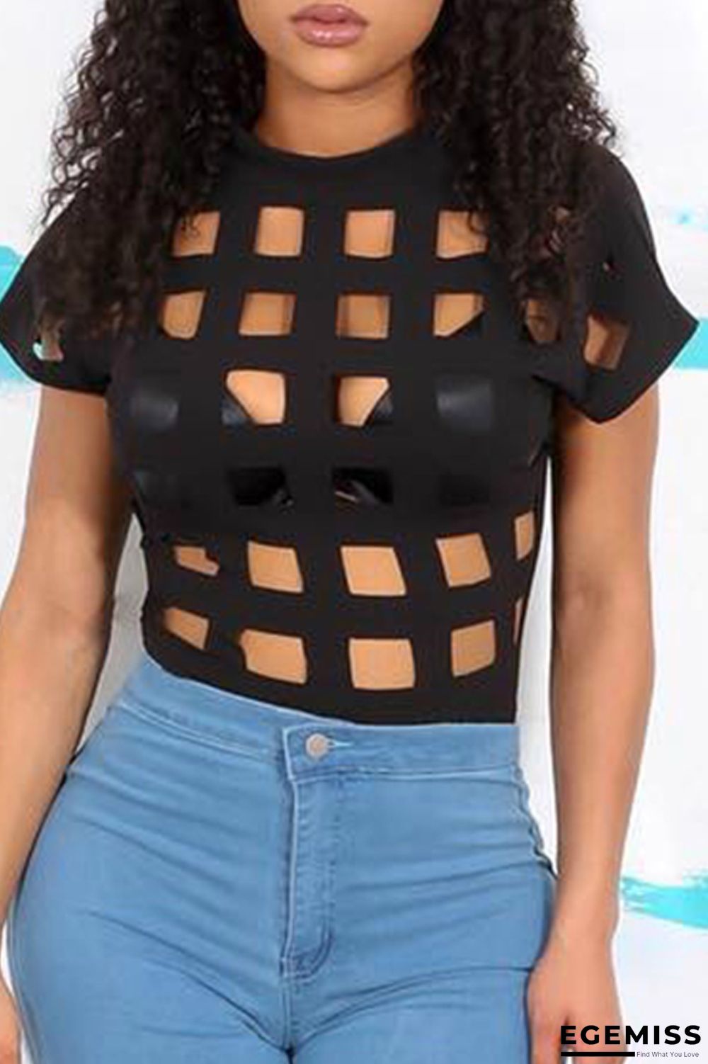 Black Sexy Casual Solid Hollowed Out O Neck T-Shirts | EGEMISS