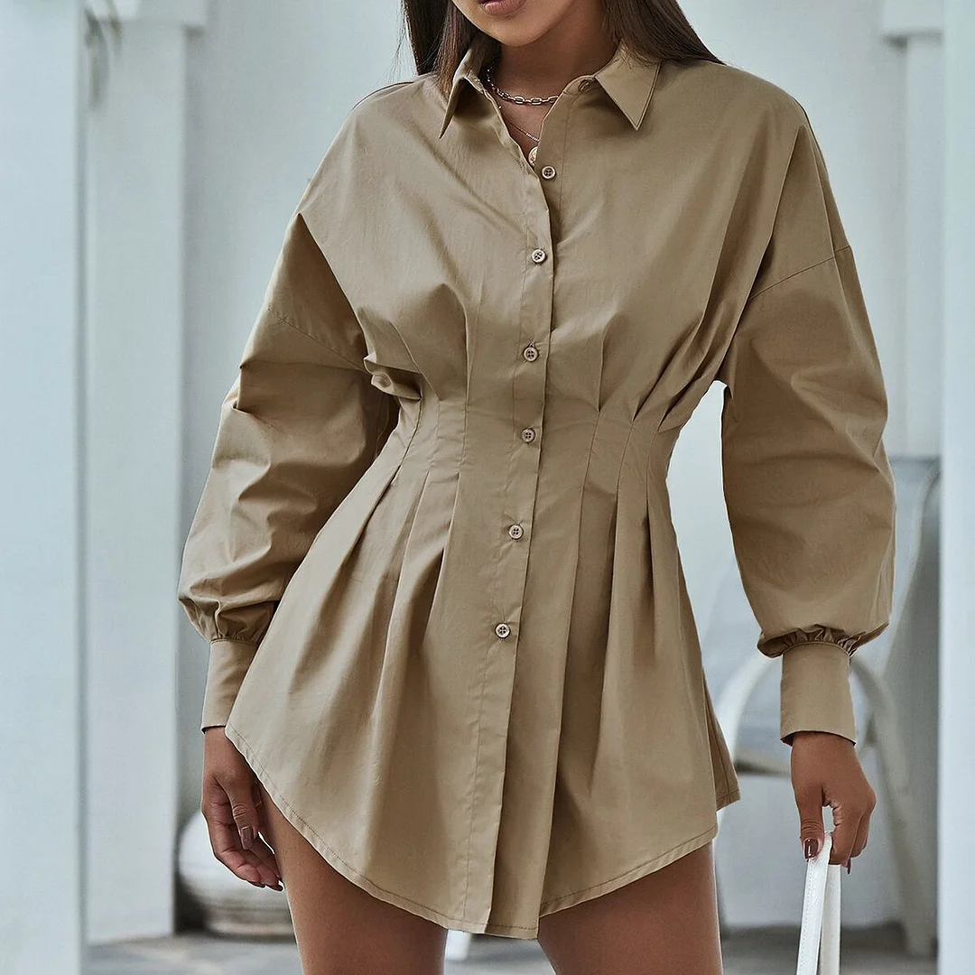 Mini Shirt DressSummer Autumn Women Long Sleeve bodycon dress Button V Neck Three Quarter Sleeve Waist Collection Blouses Dress