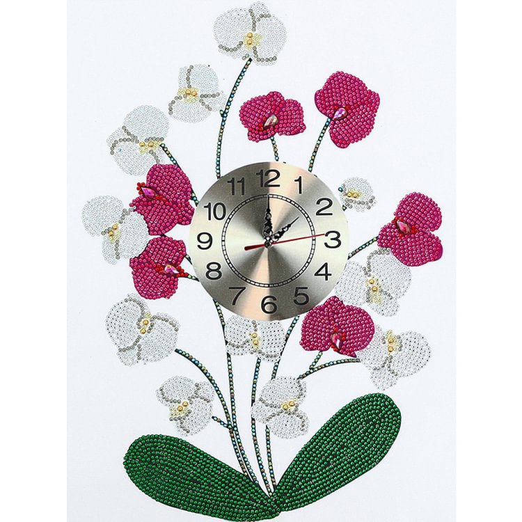 DIY Part Special Shaped Diamond Clock 5D Mosaic Painting Kit (Orchid)