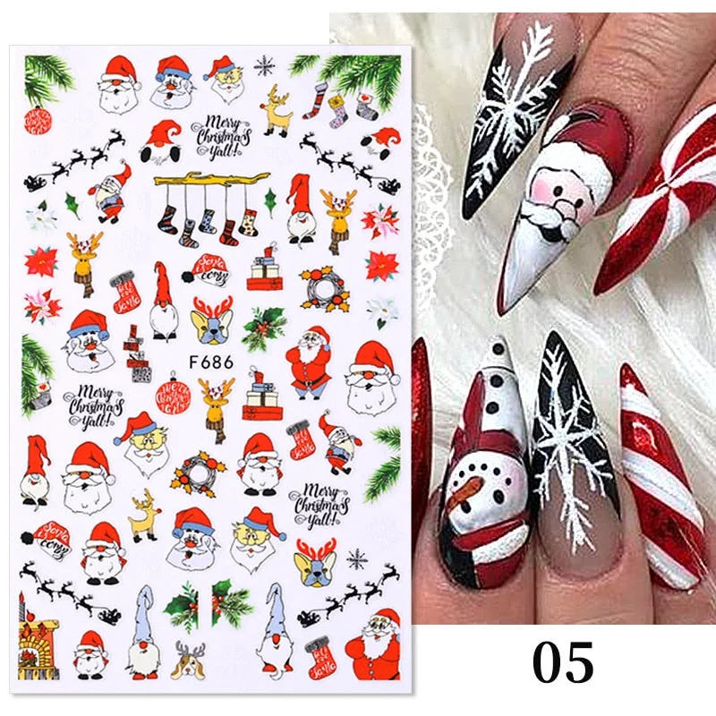 3D Christmas Nail Art Decoration Stickers Halloween Pumpkin Skull Geometry Snowflake Winter Design Slider Nail Foils Manicures