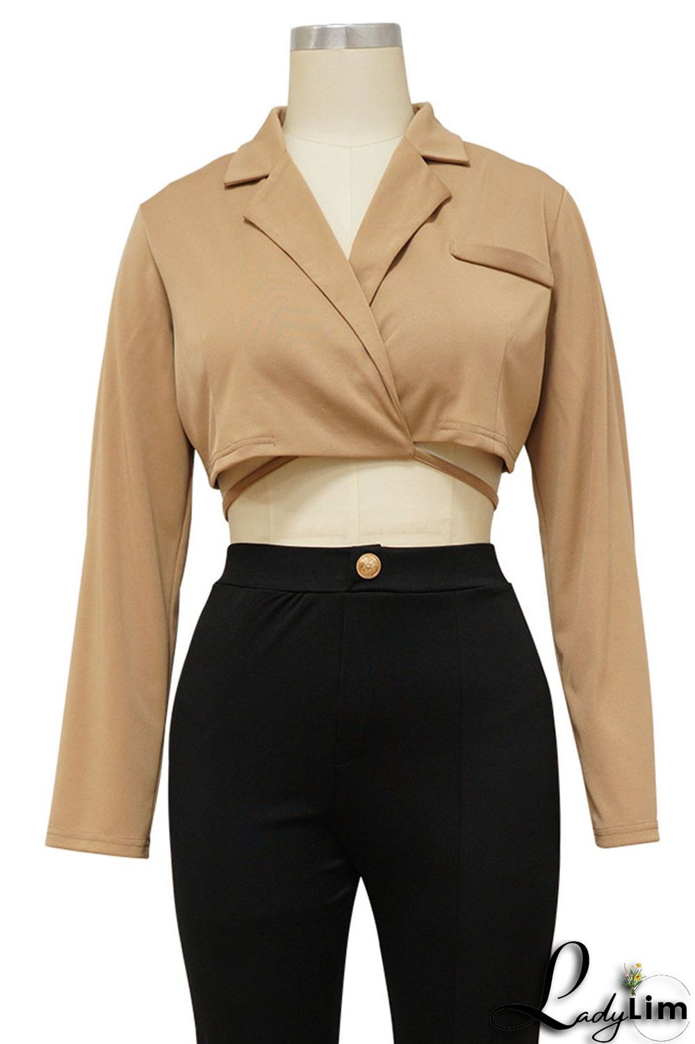 Black Casual Solid Bandage Patchwork Turn-back Collar Outerwear
