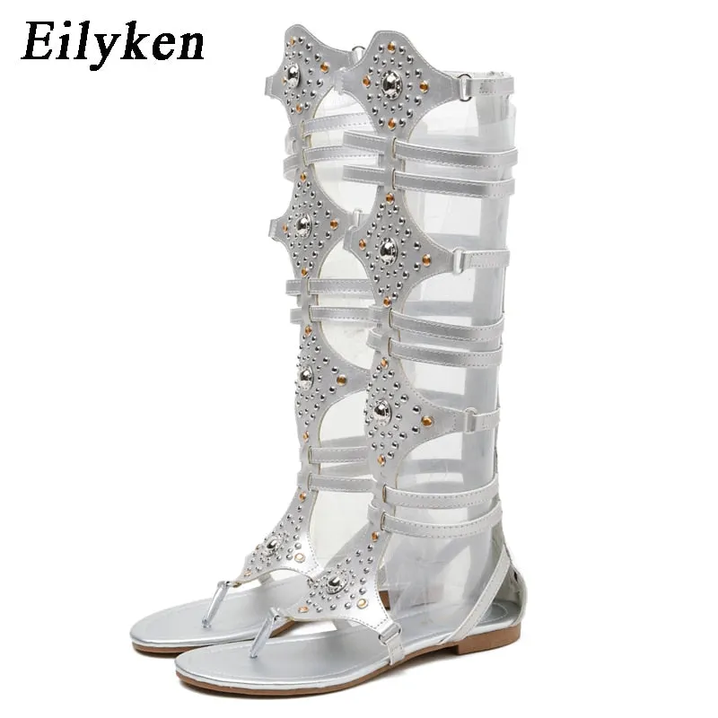 Eilyken Woman Gladiator Roman Sandals Rivet Open Toe Fringe Flat Heel Sandals Boot Women Leather Shoes size 35-40