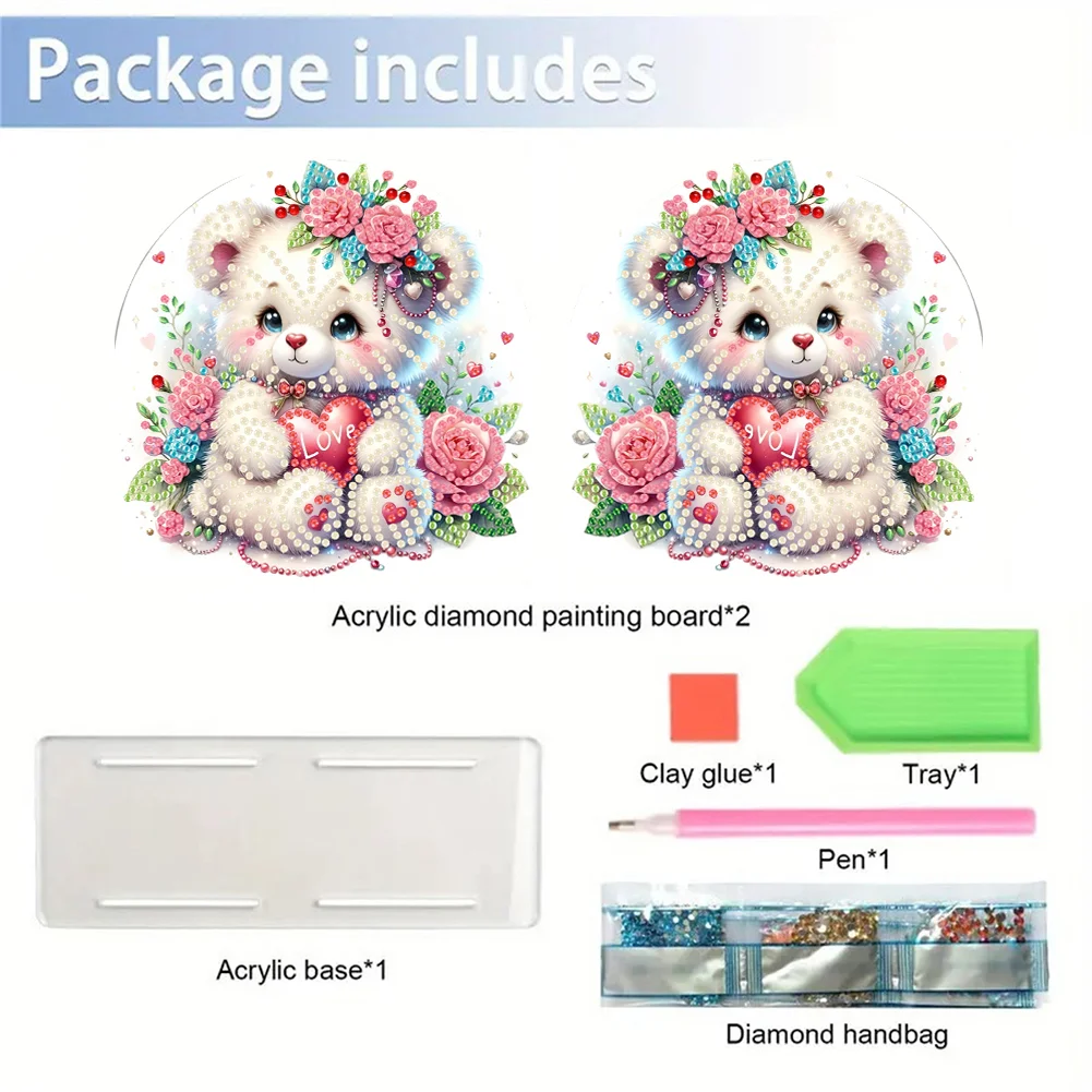 5D DIY Rose Bear Acrylic DIY Diamond Art Painting Napkin Holder Set 
