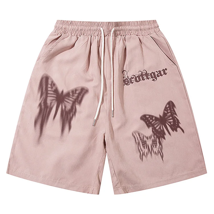 Butterfly Graffiti Casual Vintage Hip Hop Loose Fit Straight Shorts at Hiphopee