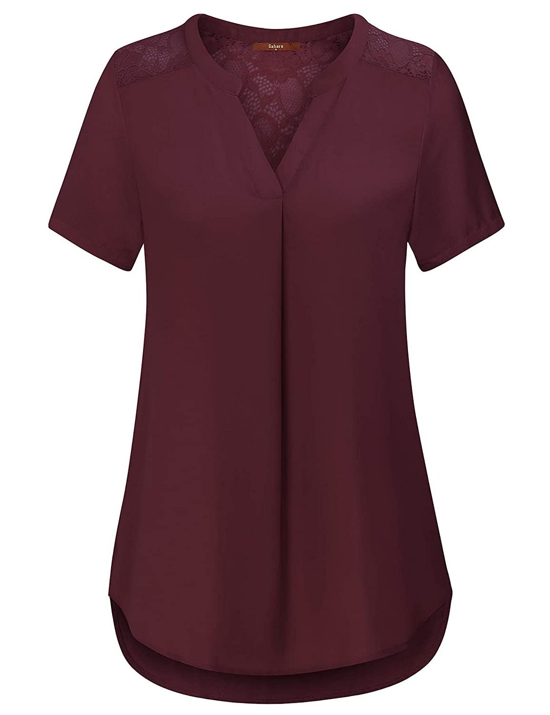 Women's Notch V Neck Short Sleeve Chiffon Shirts Casual Lace Blouse Top