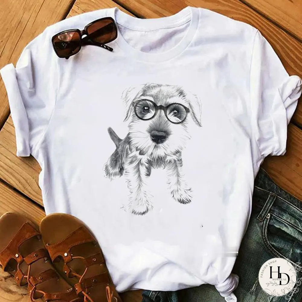 Schnauzer/Seymour/Yorkshire Terrier/Chihuahuas/ Retriever/pomeranian/Papillon Dog VintagePortraitPrintWomenSummerTShirt