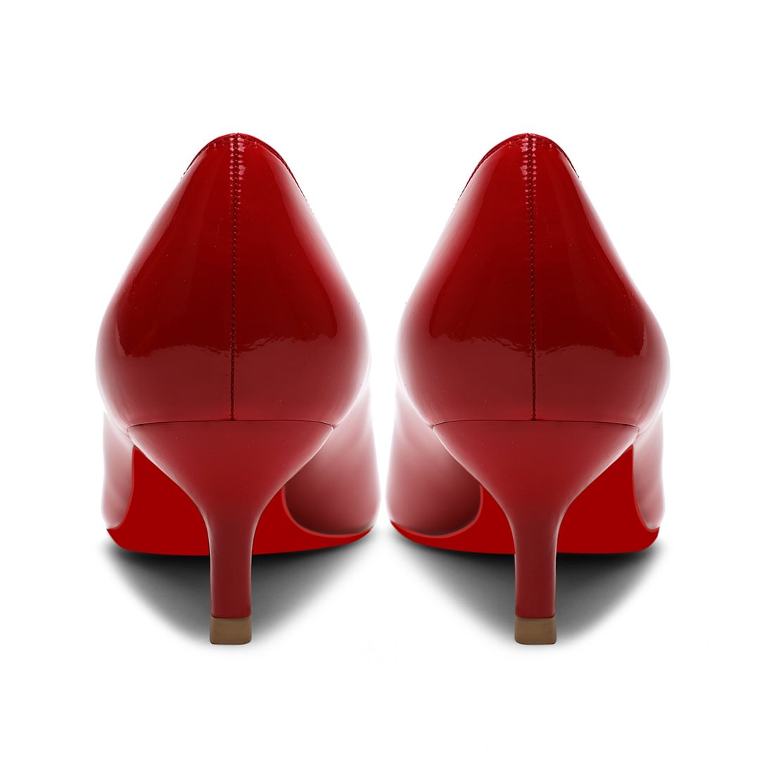 50mm Women's Low Heel Kittens Pointed Toe Casual Slip On Patent Red Bottoms Pumps-vocosishoes
