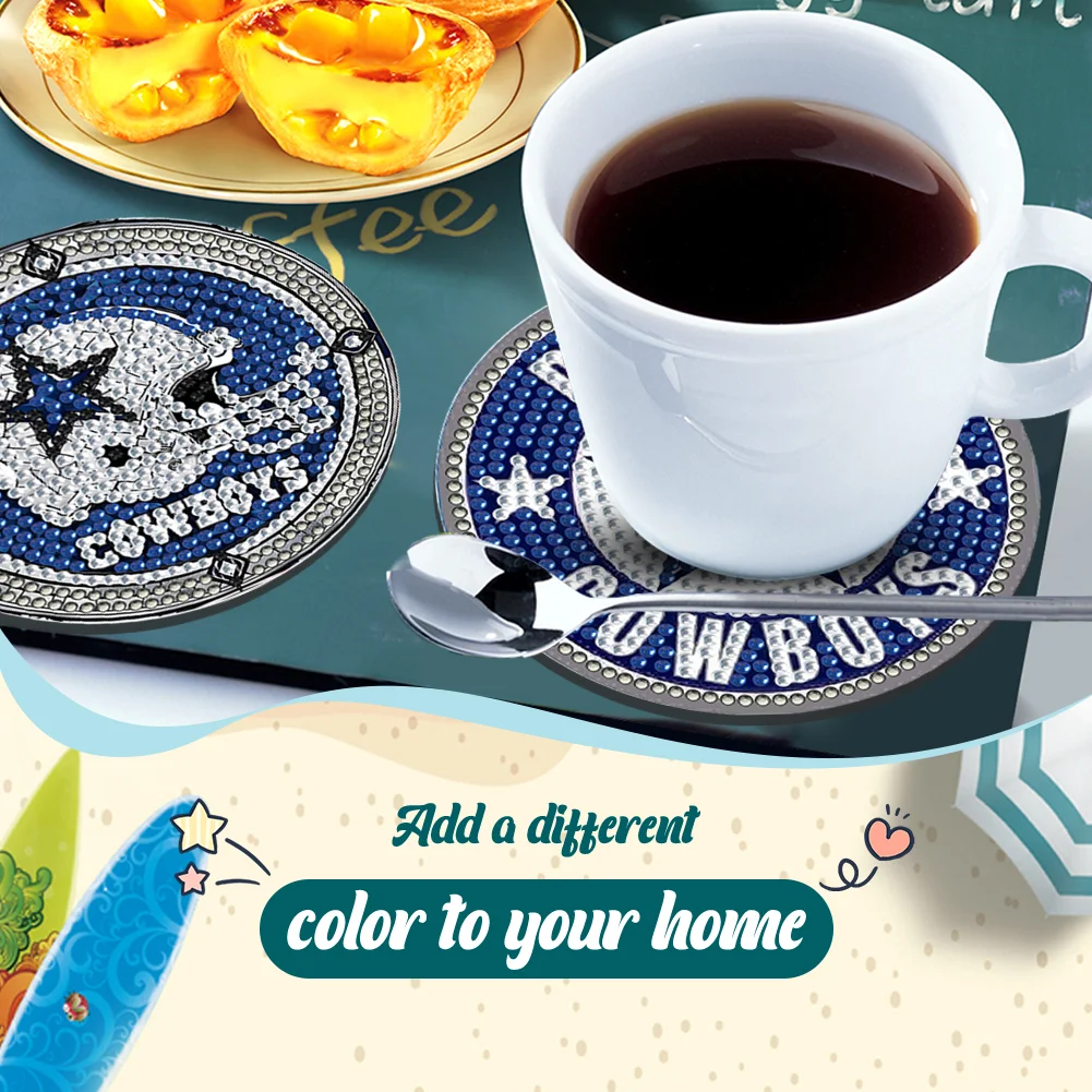 Dallas Cowboys 6pcs DIY Diamond Painting Acrylic Coasters Holder for Beginner Adult