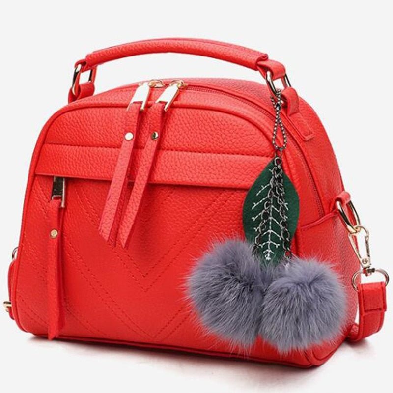 2021 Girl Messenger Bags with Fair Ball Tassel Fashion PU Leather Handbag for Women Female Shoulder Bags Ladies Party Handbags