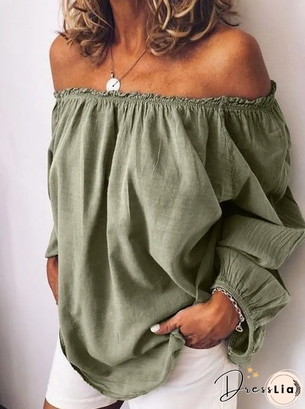 Women'S T-Shirts One-Shoulder Elastic Pleated Long Sleeve T-Shirts