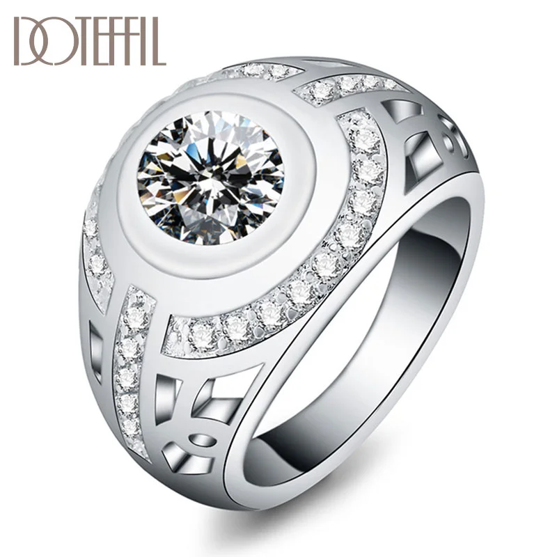 DOTEFFIL 925 Sterling Silver Crystal AAA Zircon Classic Ring For Women Jewelry