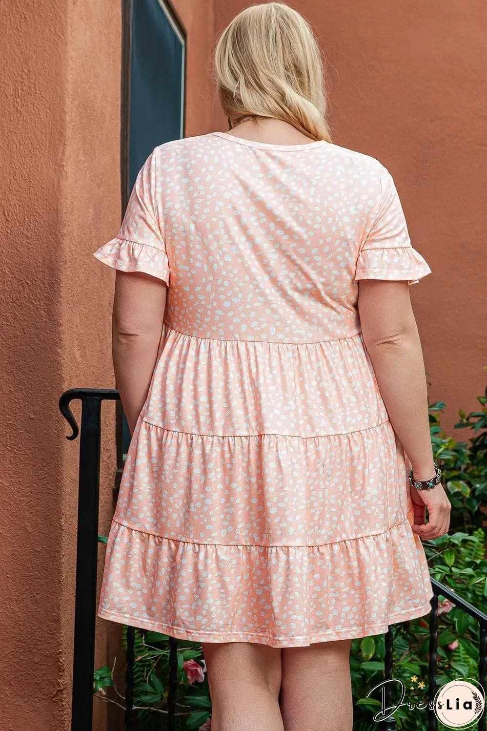 Pink Cheetah Print Tiered Ruffled Plus Size Dress