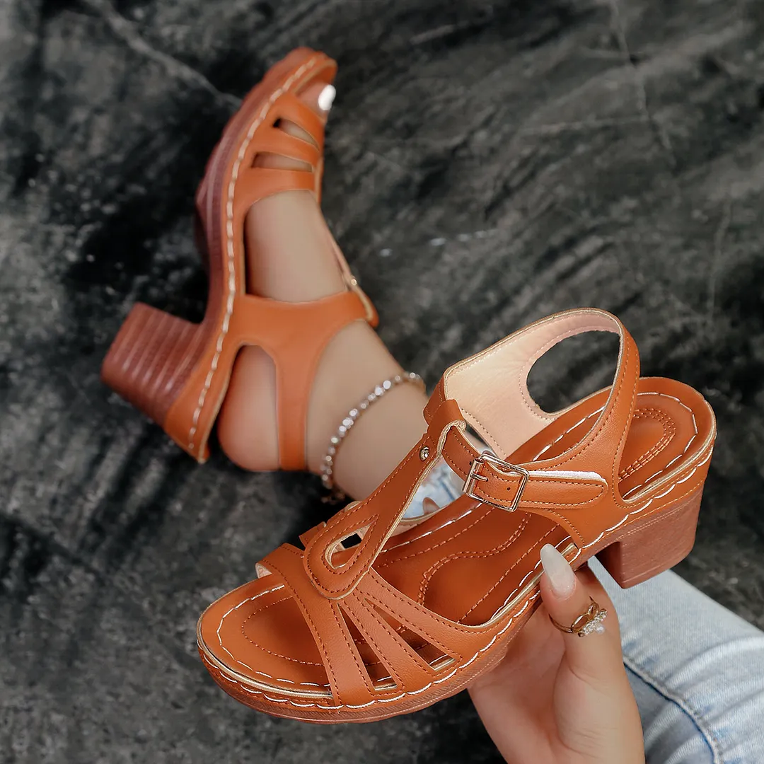 Breakj Breakj Women's Shoes 2025 Spring New PU Dew-Shaped Buckle Tape Coarse Casual Sandals