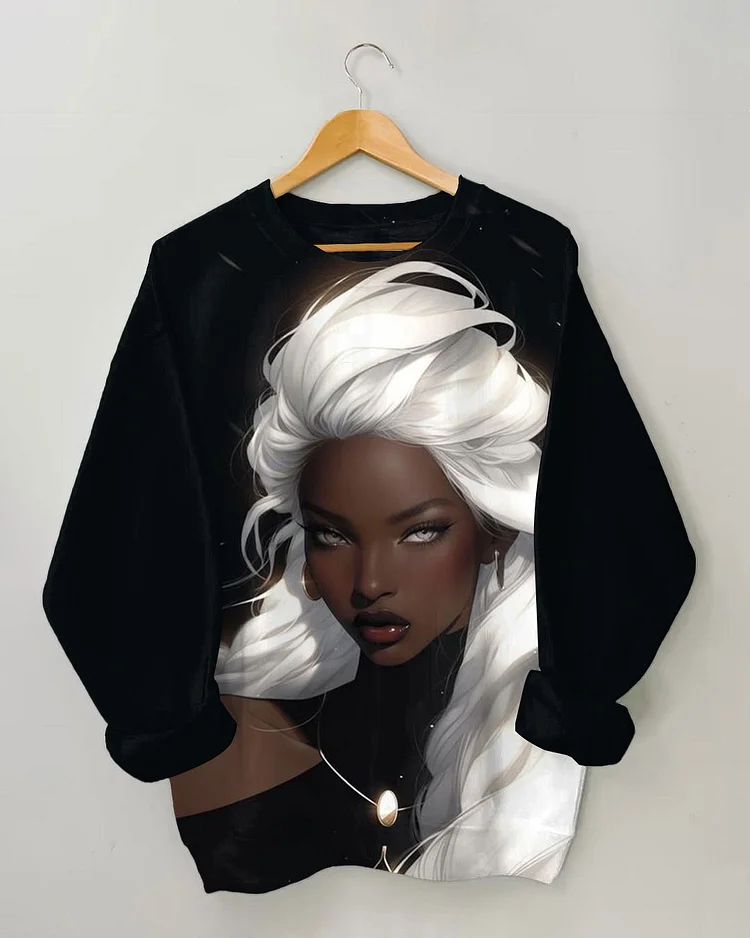 Women's Handsome Afro Girl Print Long-sleeve Sweatshirt
