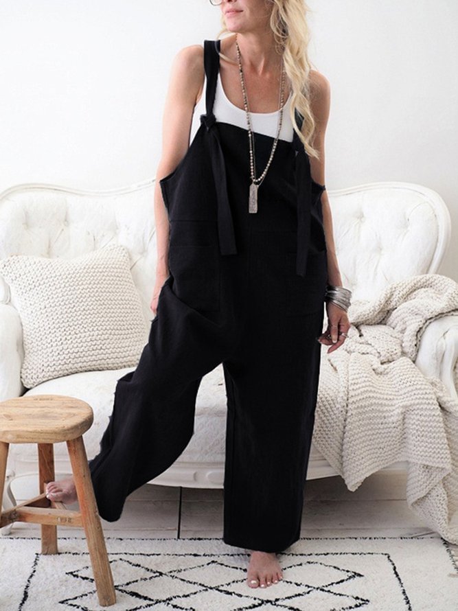 Casual Cotton Pockets Sleeveless Boyfriend Jumpsuits