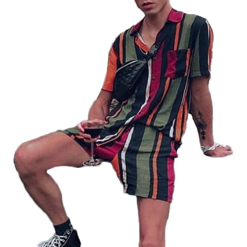 INCERUN Fashion Printed Men Sets 2022 Short Sleeve Lapel Shirt Casual Shorts Streetwear Summer Beach Men Hawaiian Suit 2 Pieces