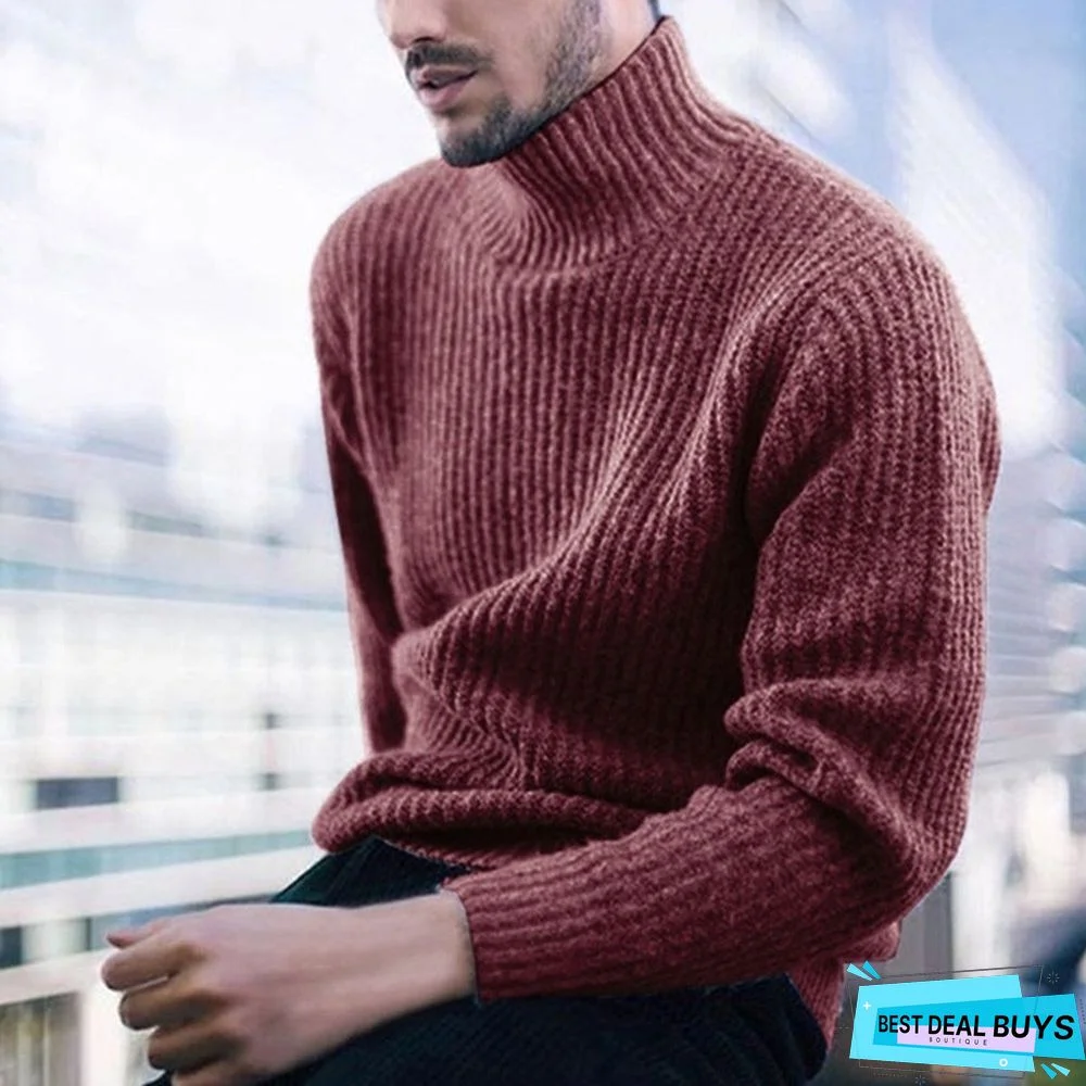 Men's Jacket Pullover High Collar Long Sleeve Knitted Sweater