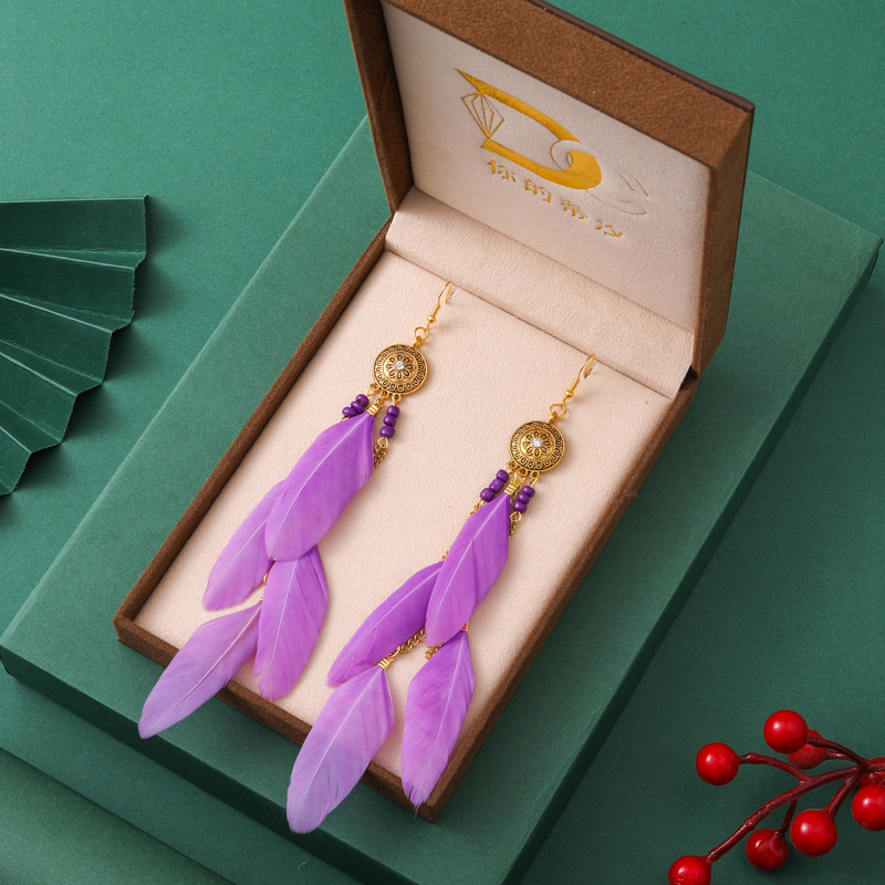Vintage Colorful Feather Tassel Earrings